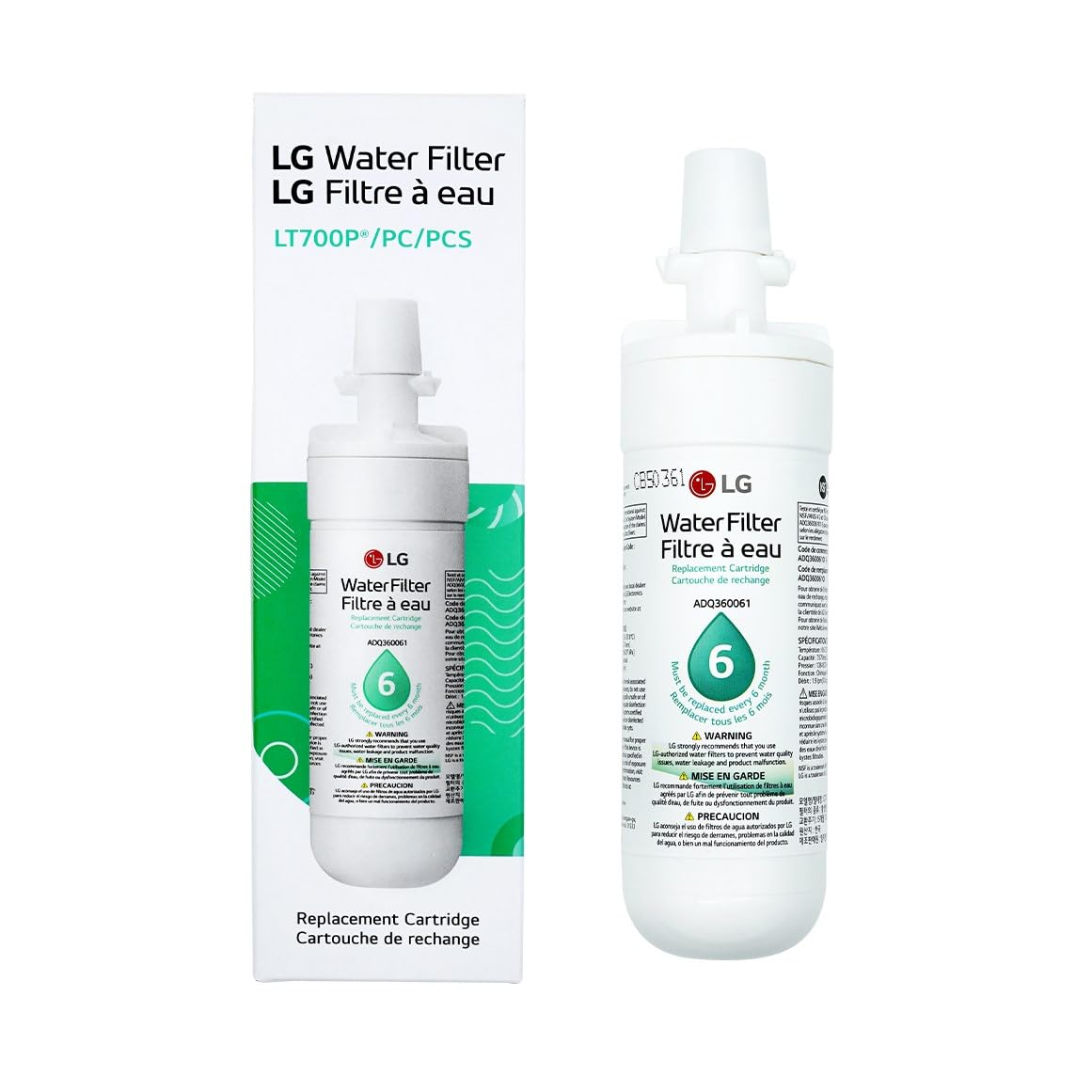 LG LT700P Replacement Refrigerator Water Filter, White, 1 Pack