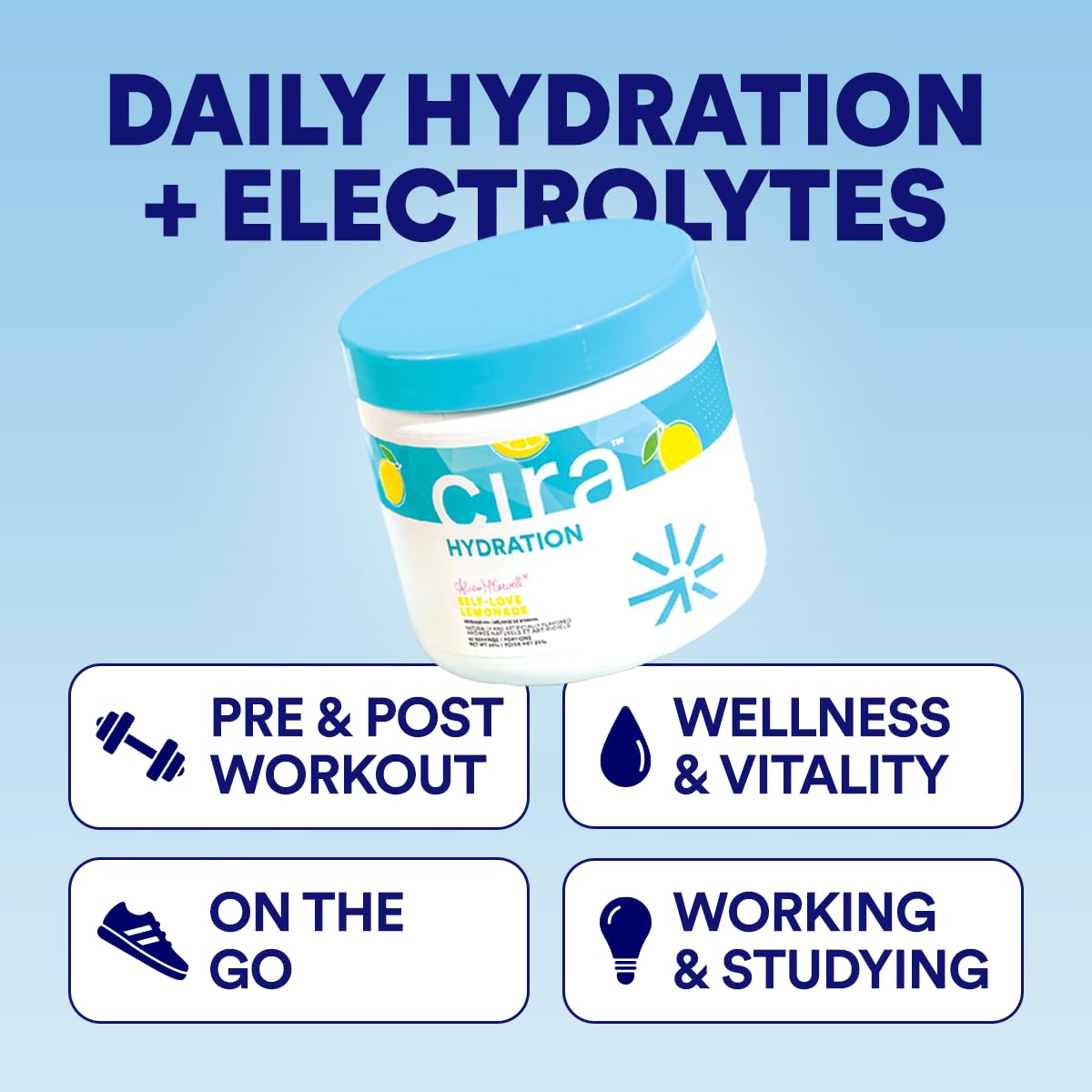 Cira Hydration Electrolyte Powder, Self-Love Lemonade, 45 Servings