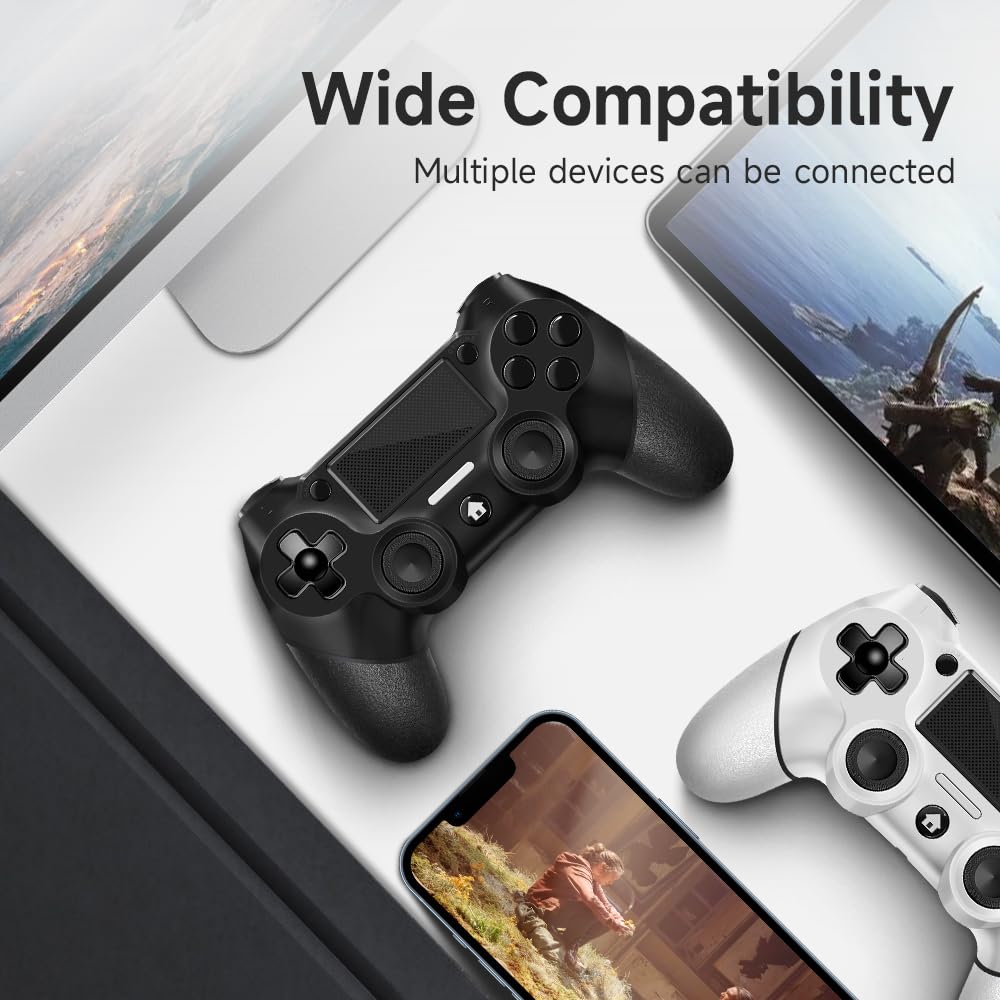 AceGamer Wireless Controllers for PS4 and PC, 2-Pack, Black and White