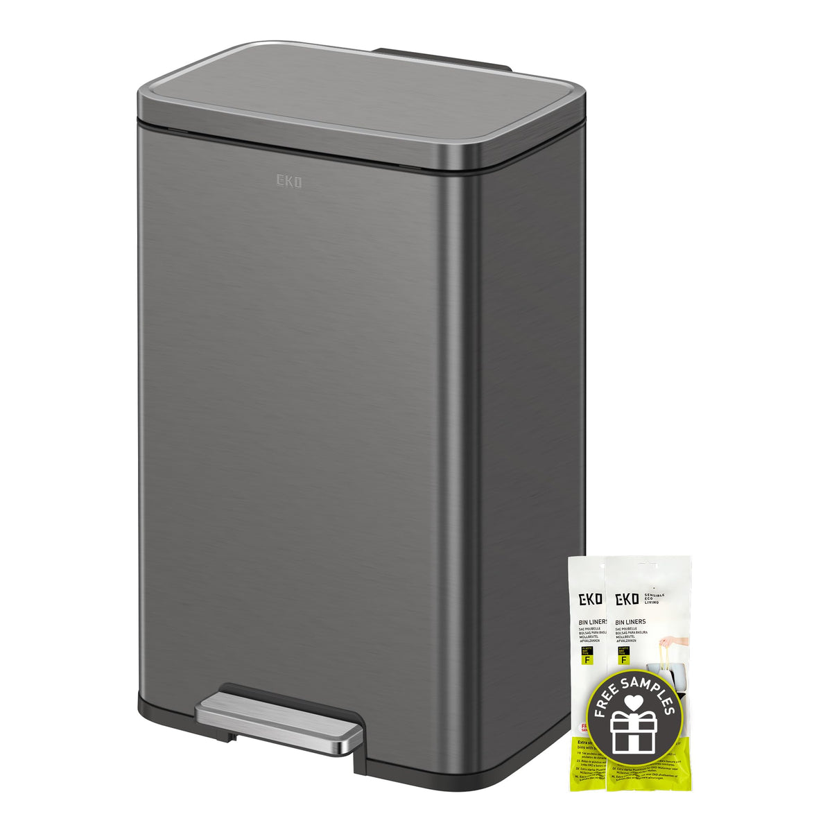 EKO Madison Step Trash Can, Gunmetal Steel, 50 L / 13.2 Gal