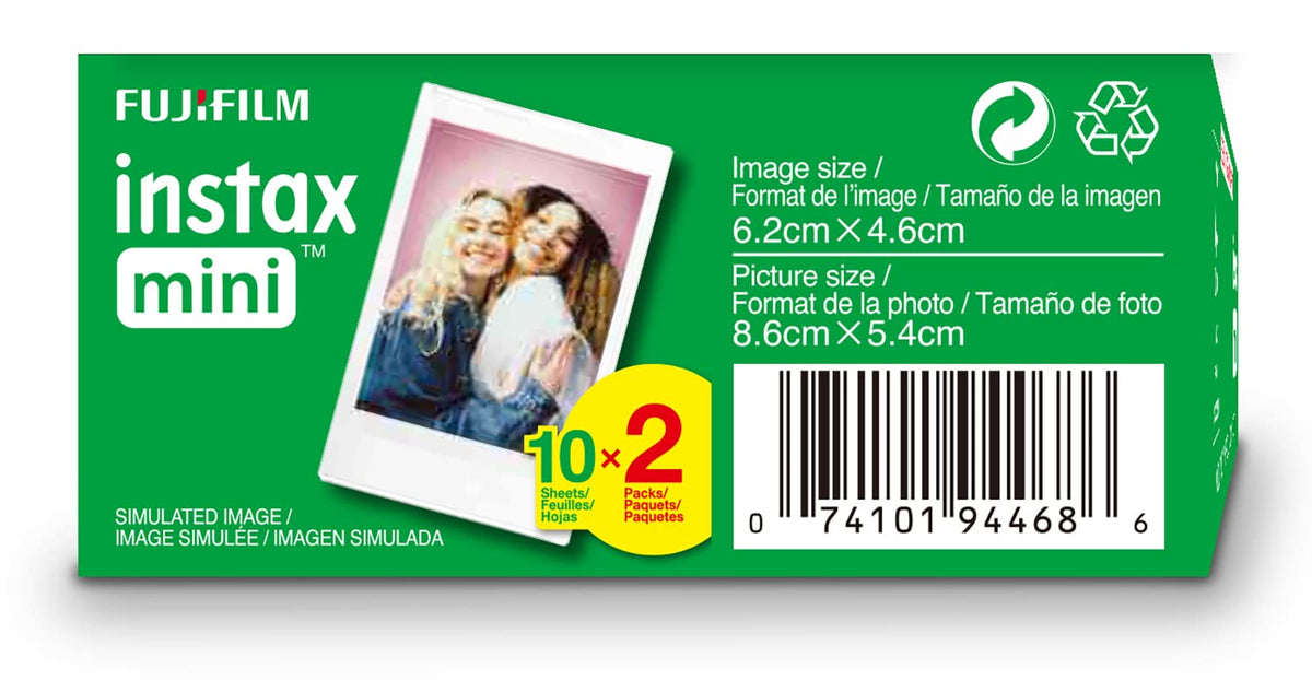 Fujifilm Instax Mini Instant Film Twin Pack, White, 20 Exposures