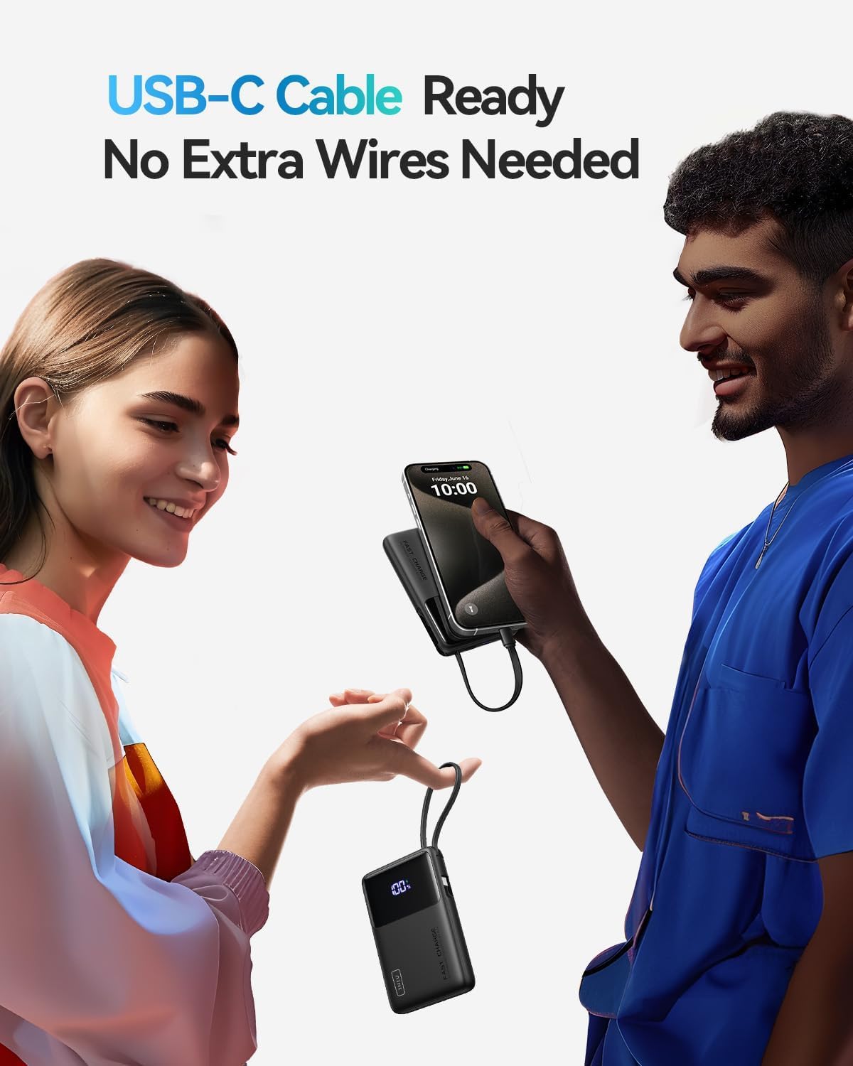 INIU 45W Slim Power Bank with Built-in USB C Cable, 10000mAh