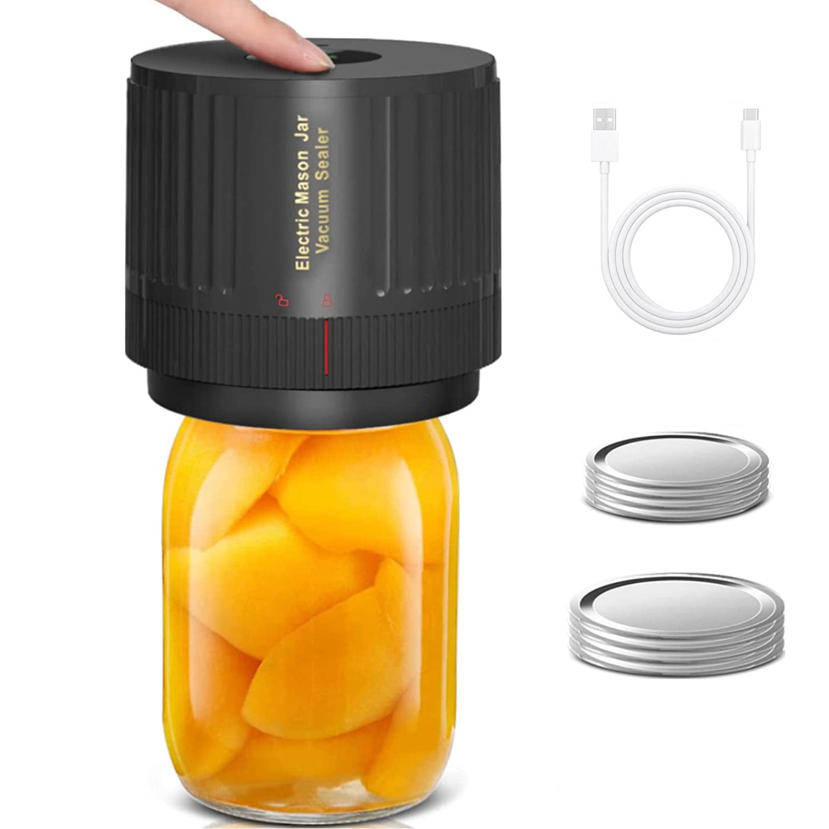 Electric Mason Jar Vacuum Sealer Kit, Black