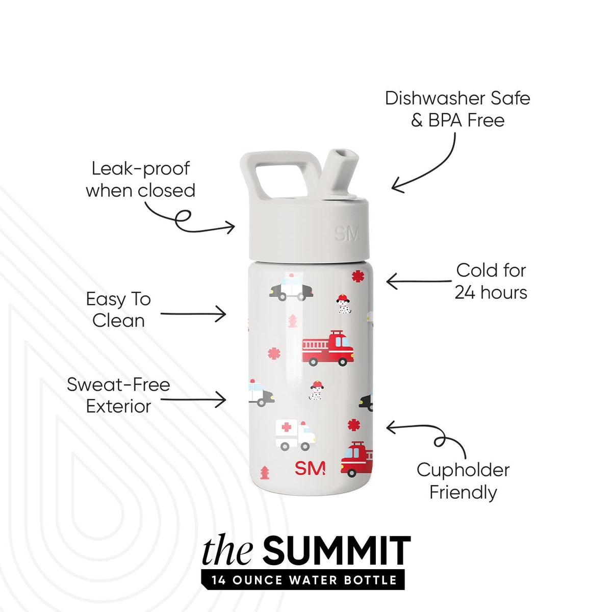Simple Modern Kids Water Bottle and Toddler Cup, 14oz, Fire Truck