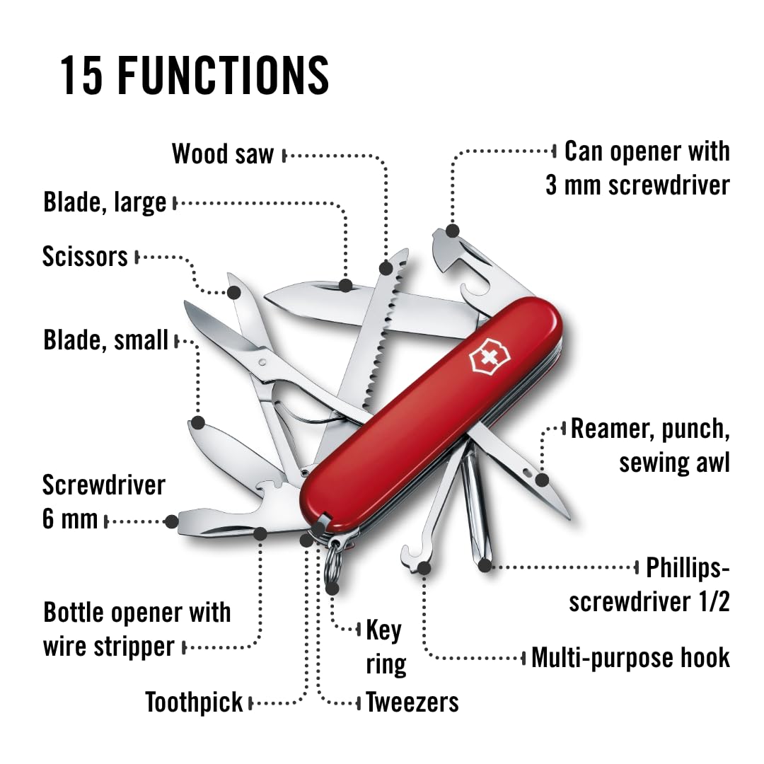 Victorinox Fieldmaster 15-Function Swiss Army Pocket Knife, Red