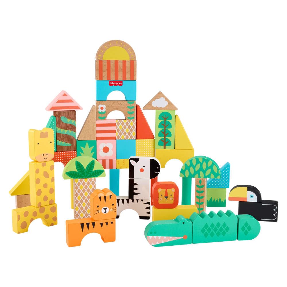 Fisher-Price Wooden Jungle Blocks, 50-Piece Building Set