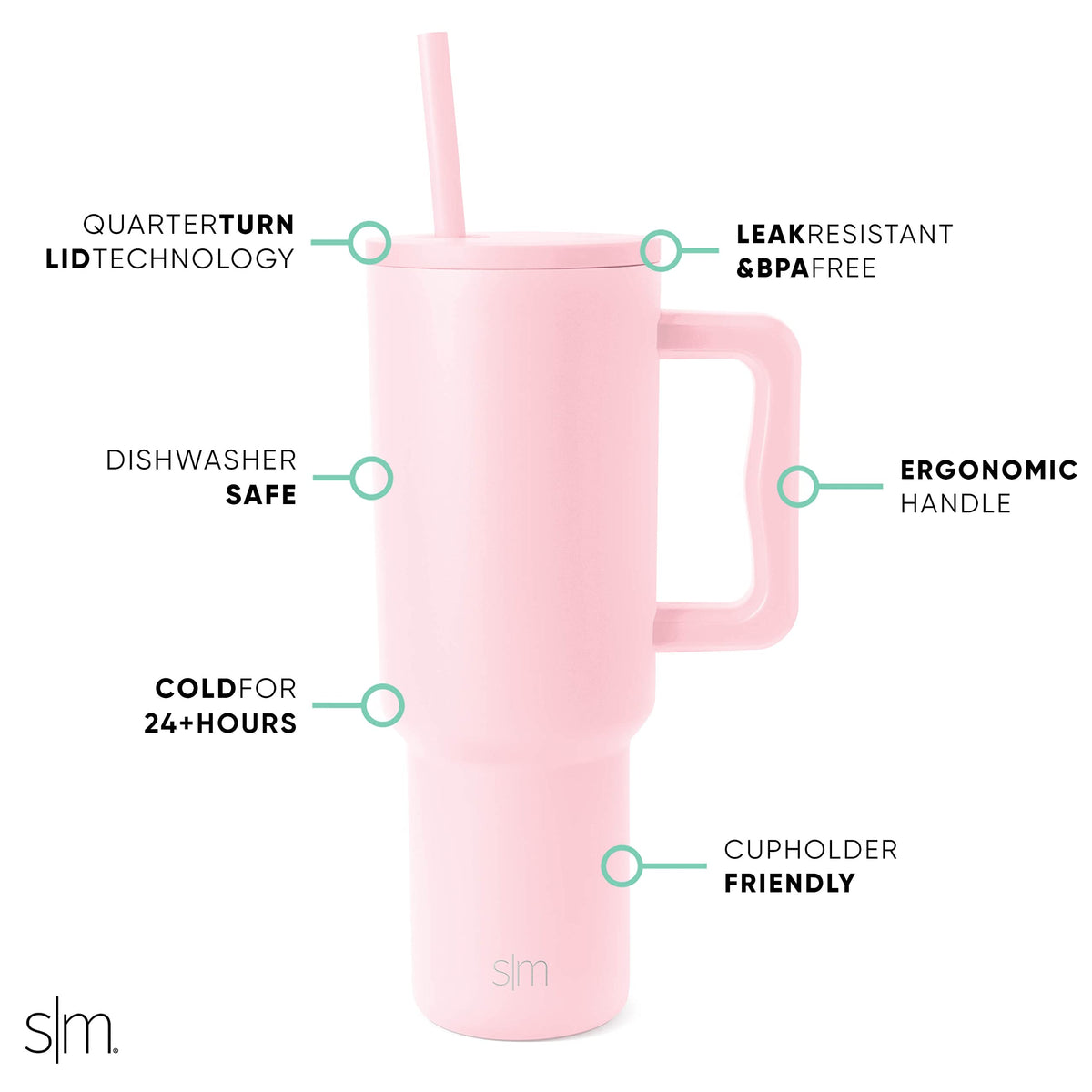 Simple Modern Tumbler with Handle and Straw, 40oz, Pink
