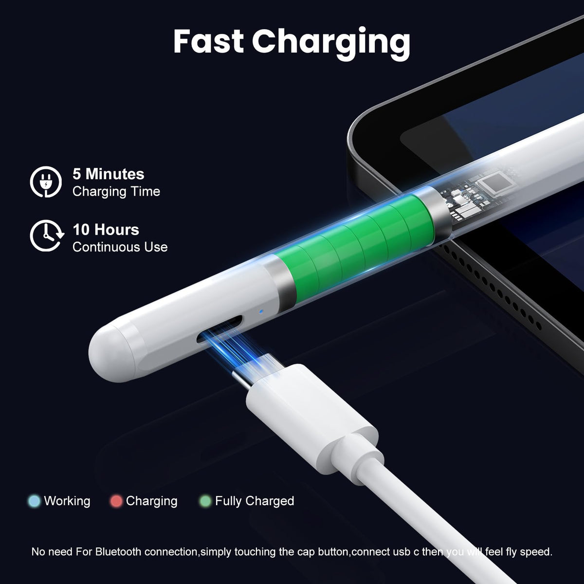JAMJAKE Fast Charging Stylus Pen for iPad, White