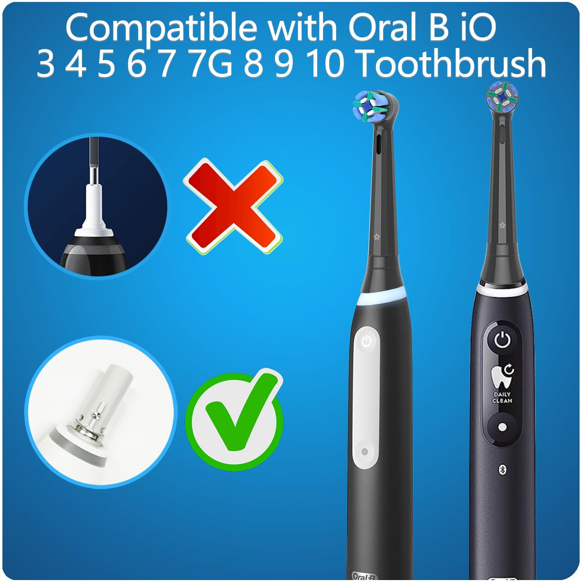 Replacement Brush Heads for Oral-B iO, 8 Pack with Covers, Black