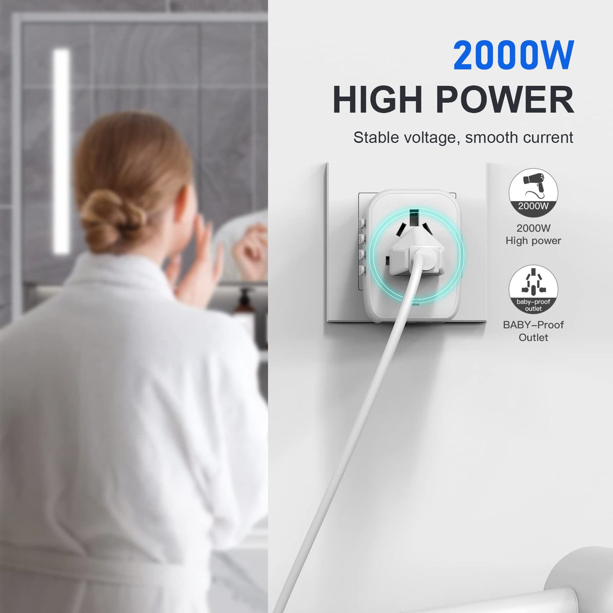 VYLEE 5-in-1 International Travel Plug Adapter, White