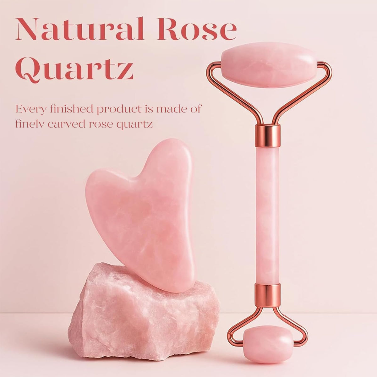 BAIMEI IcyMe Rose Quartz Roller and Gua Sha Set