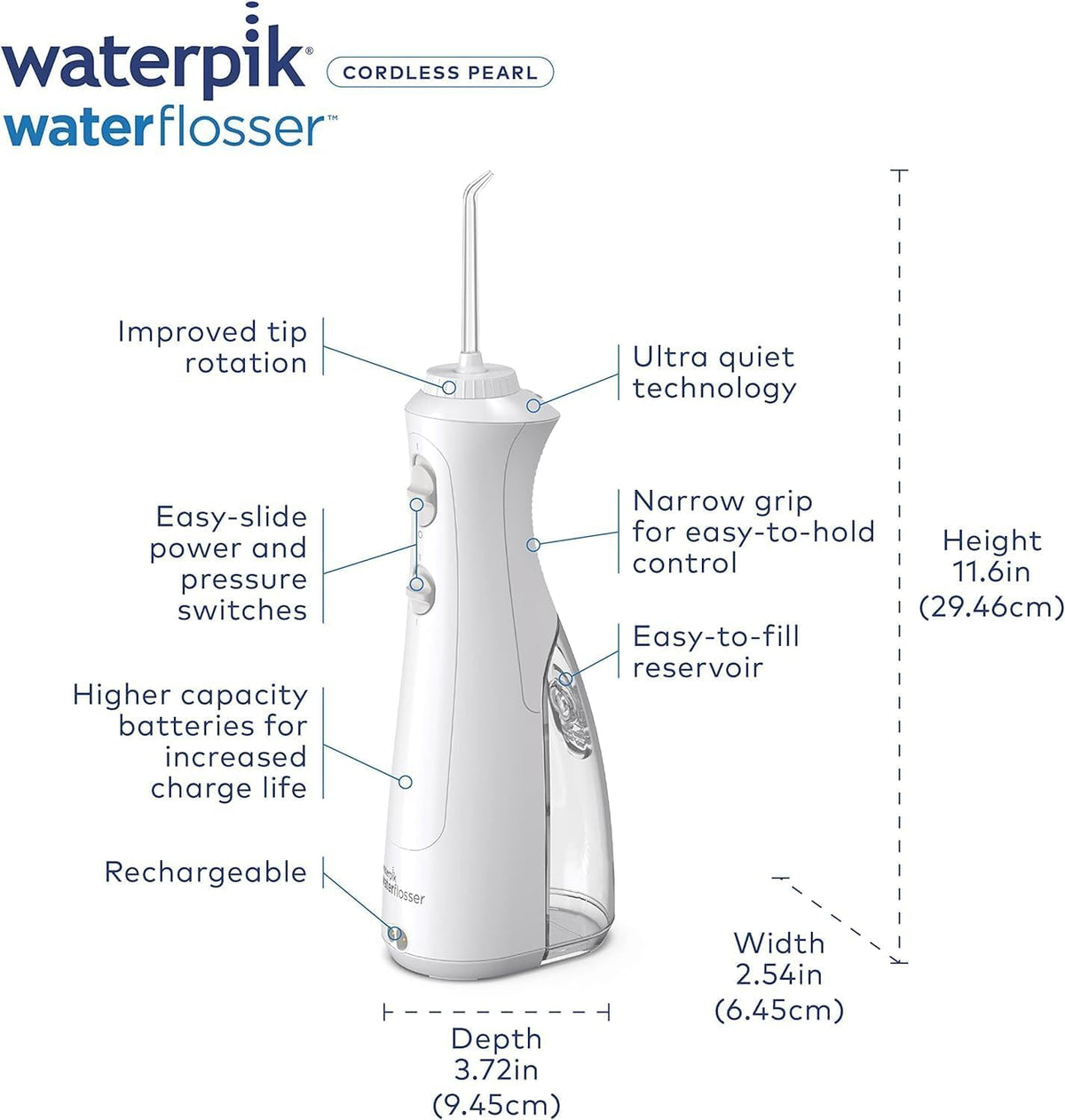 Waterpik Cordless Pearl Water Flosser, WF-13, White
