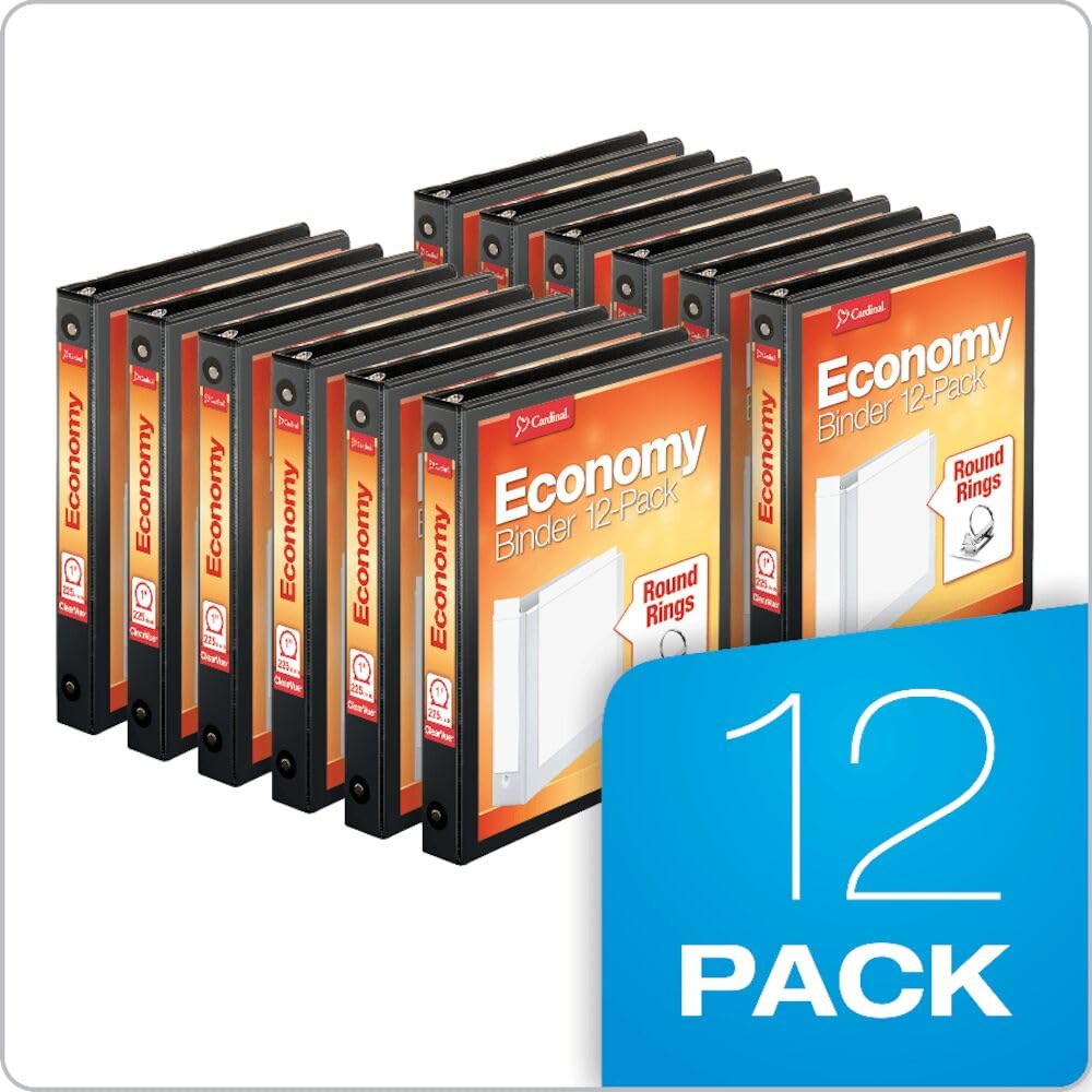 Cardinal ClearVue Economy Value Binders, 1 Inch, Black, 12 Pack