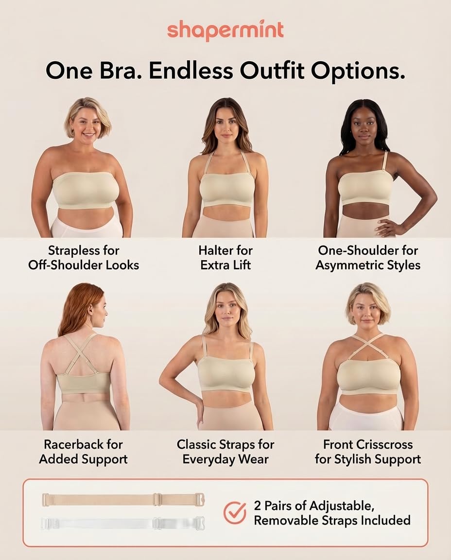 Shapermint Convertible Strapless Bandeau Bra, Beige