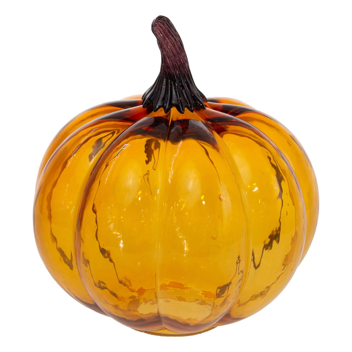 Boston International Hand-Blown Glass Pumpkin, Large, Amber Orange