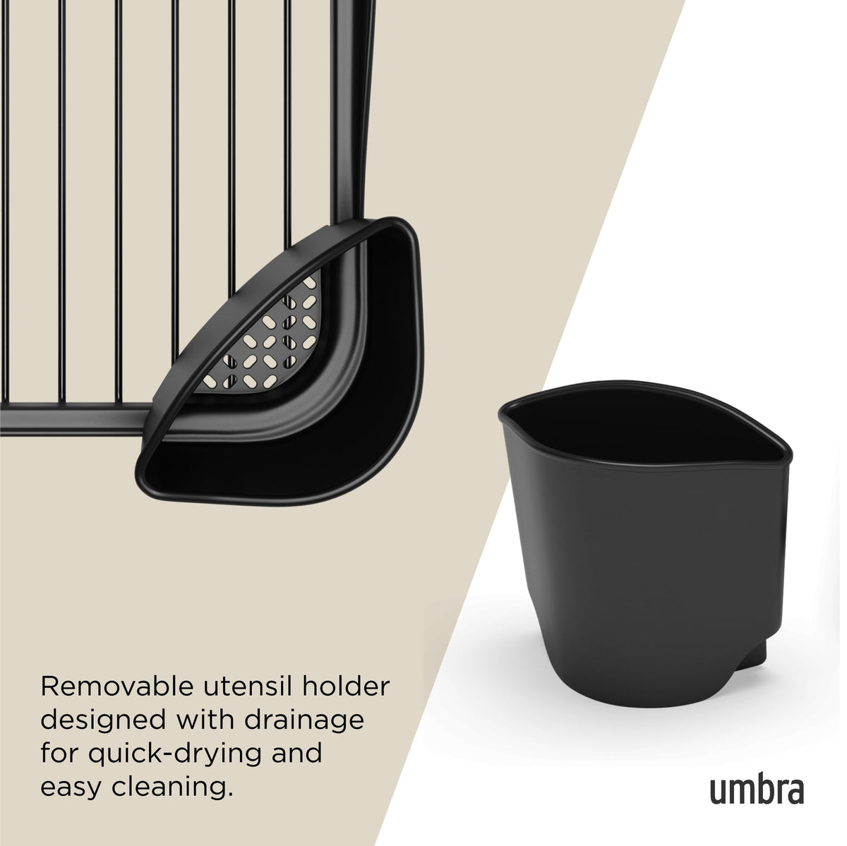 Umbra Sinkin Dish Drying Rack with Cutlery Holder, Standard, Black