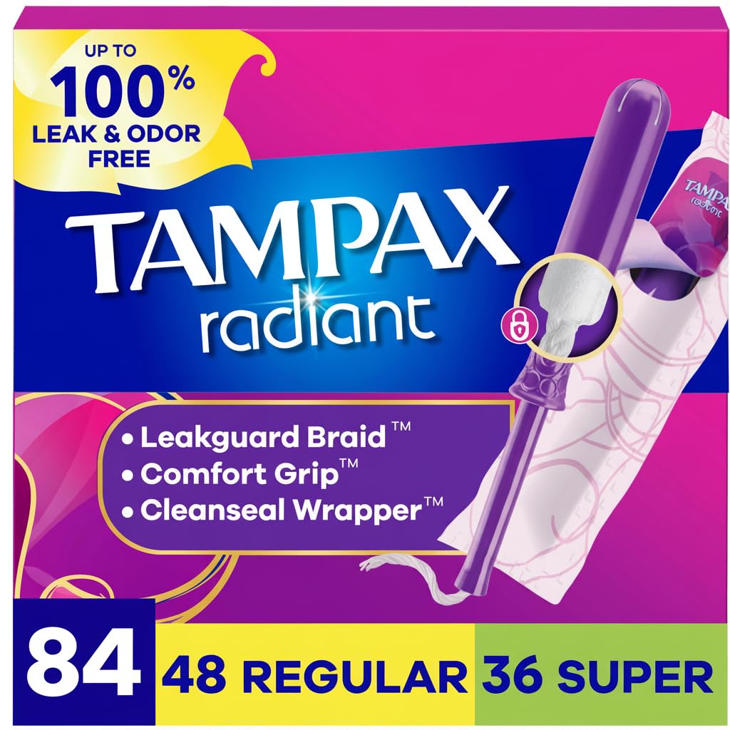 Tampax Radiant Tampons Multipack, Regular/Super, Unscented, 84 Count