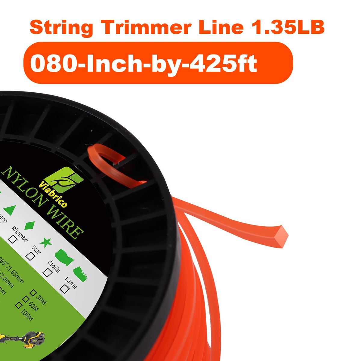 VIABRICO 0.080" Square Nylon Trimmer Line, 425 ft Spool