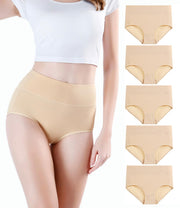 Wirarpa Women's High Waisted Cotton Briefs, 5 Pack, Beige, Large