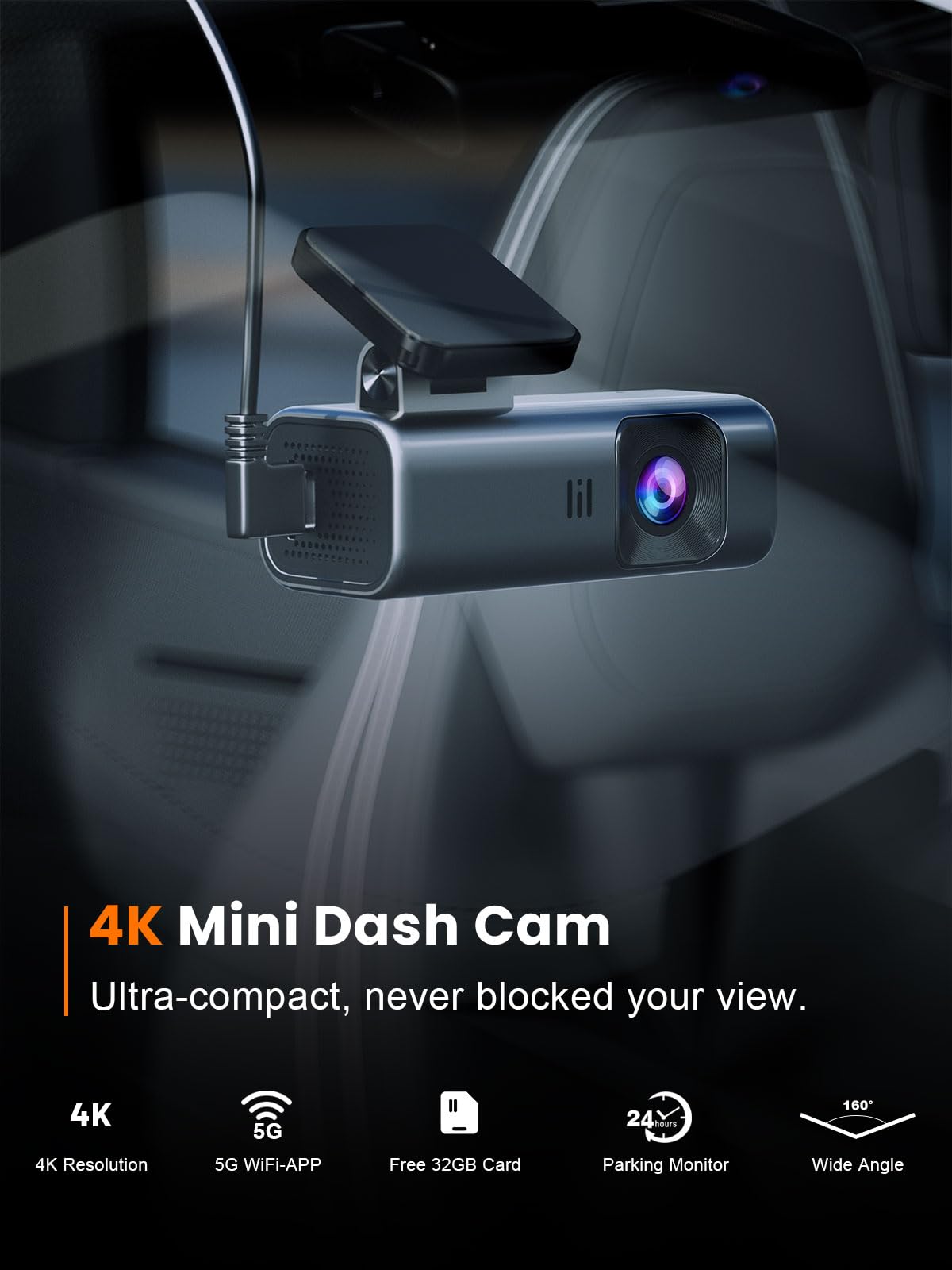 galphi 4K Front Dash Cam with 5G WiFi & 32 GB Card