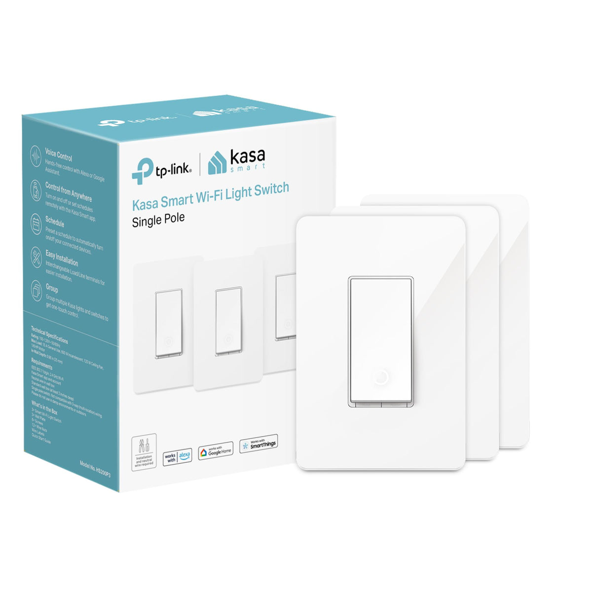 Kasa Smart Light Switch by TP-Link HS200P3, White (3 Pack)