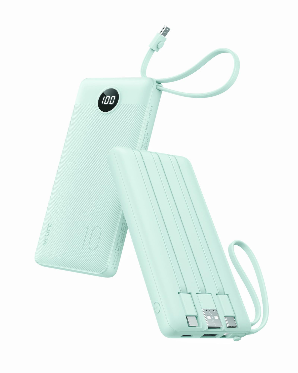 VRURC Portable Charger with Built-in Cables, 10000mAh