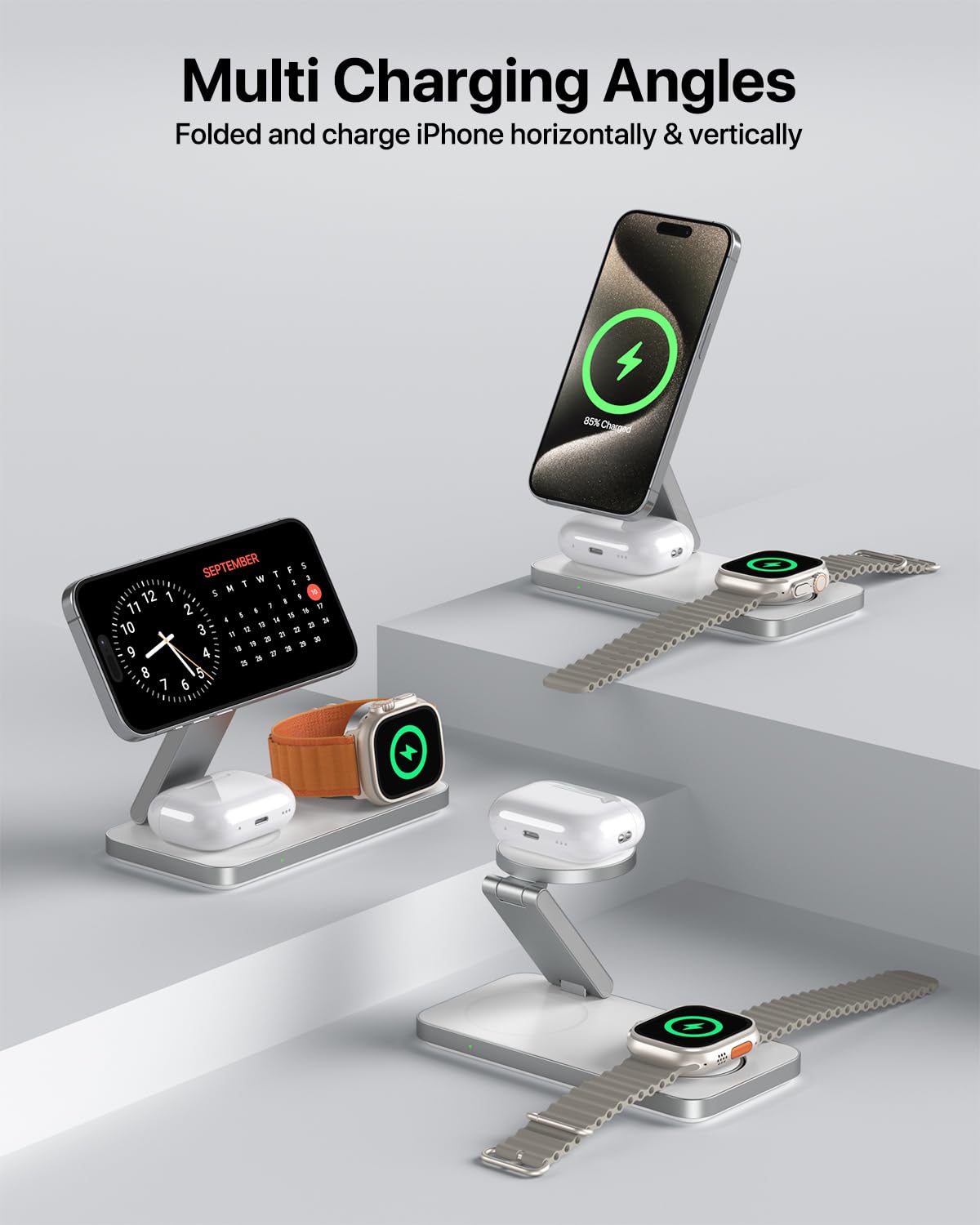 EXW Foldable 3 in 1 Wireless Charging Station for iPhone and Watch