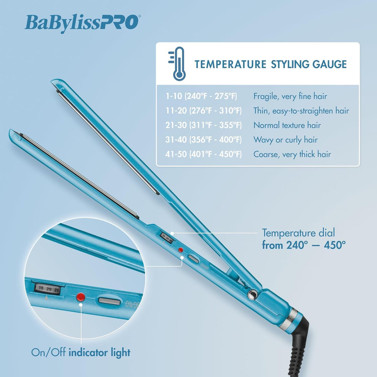 BaBylissPRO Nano Titanium Ultra-Slim Straightener, 2-Inch, Blue