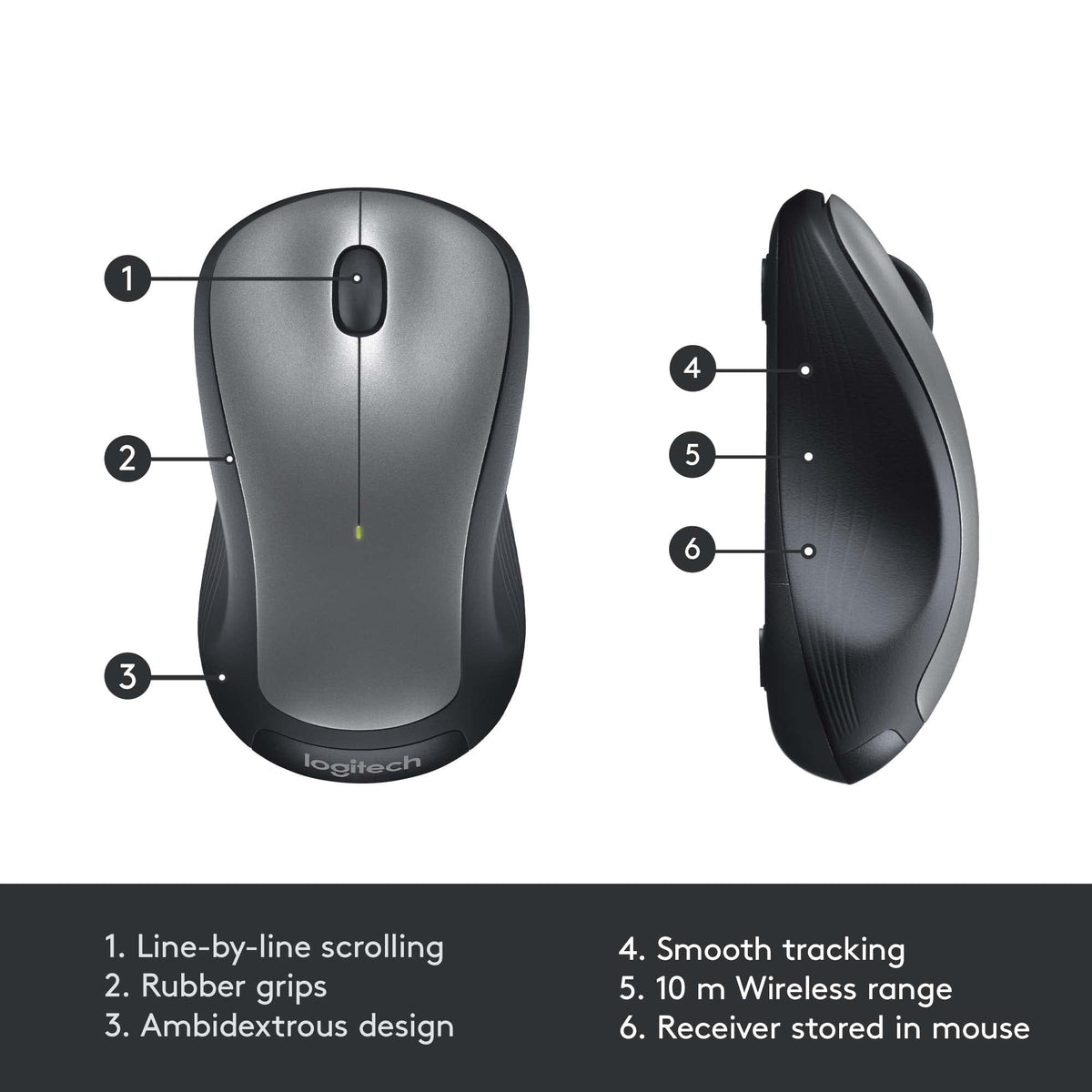 Logitech M310 Wireless Mouse with USB Nano Receiver, Silver