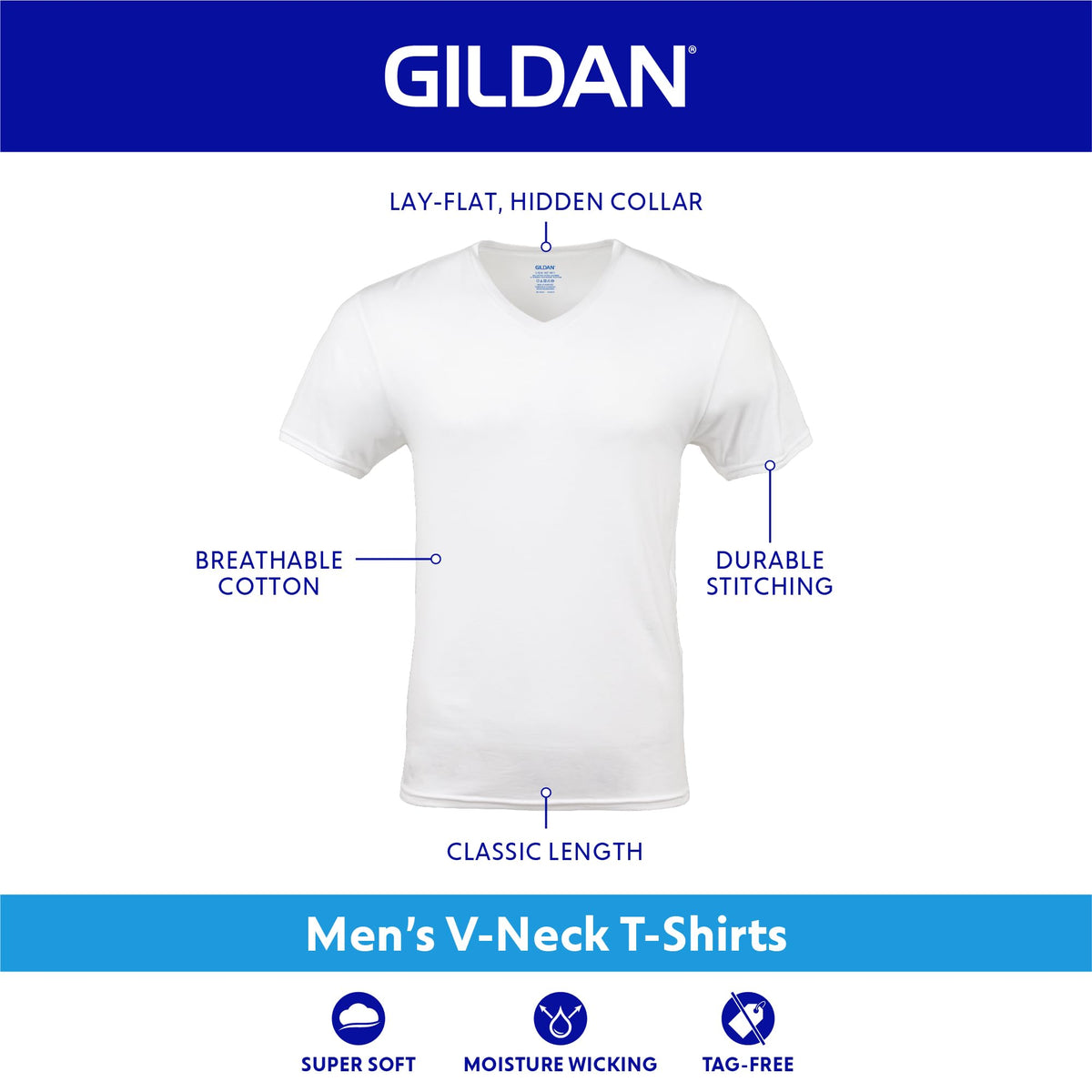 Gildan Men's V-Neck T-Shirts, Assorted, Large, 5 Pack