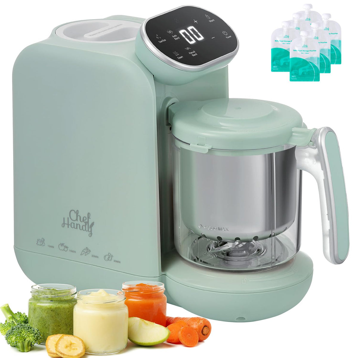 Chefhandy 5-in-1 Baby Food Maker with Steam Basket, Green