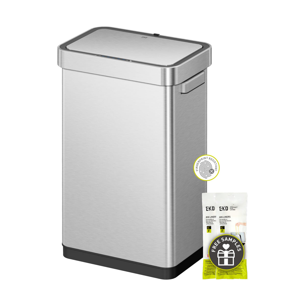EKO Deluxe Mirage-T Touchless Trash Can, 50L, Matte Stainless Steel