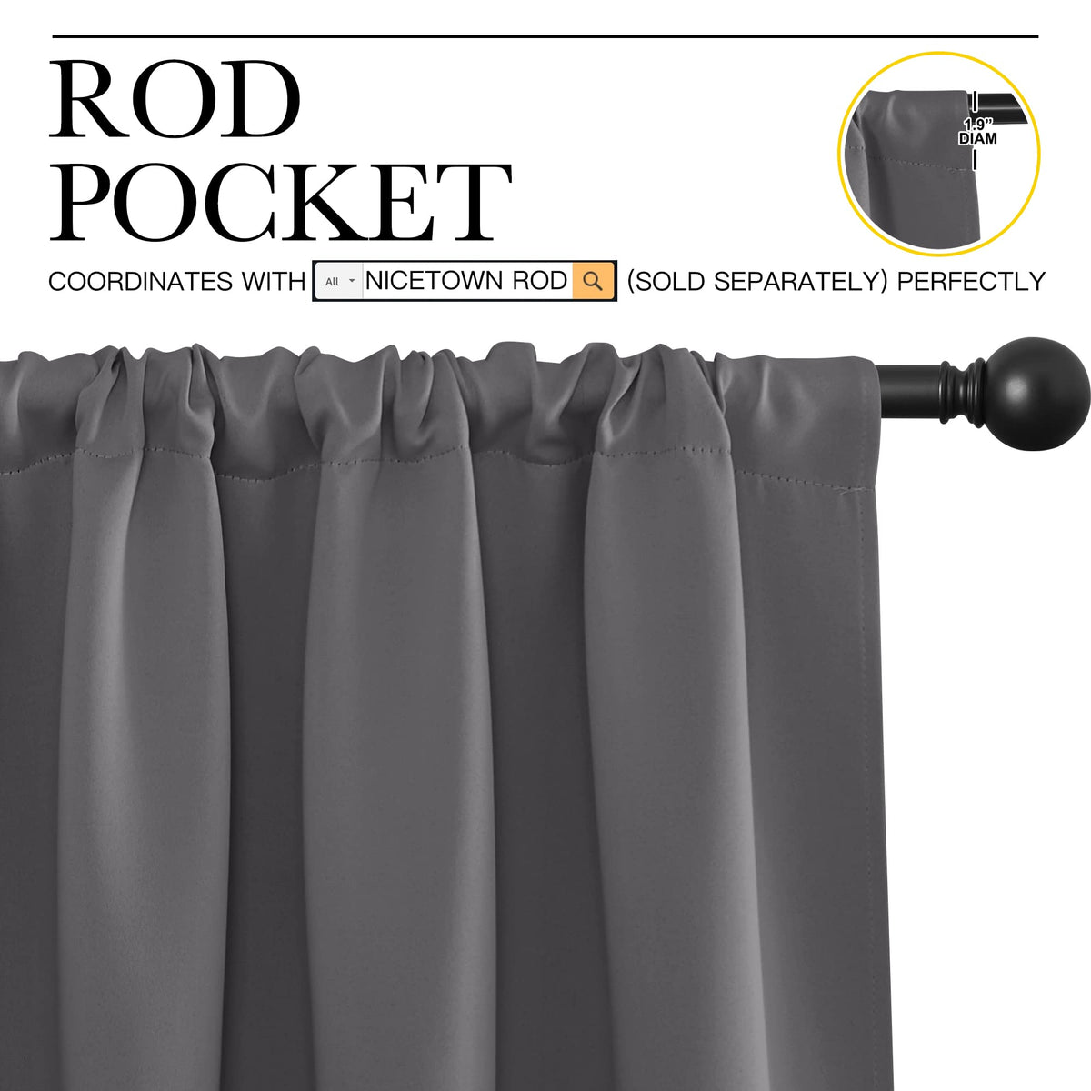 NICETOWN Blackout Kitchen Curtains, W42 x L45, Grey