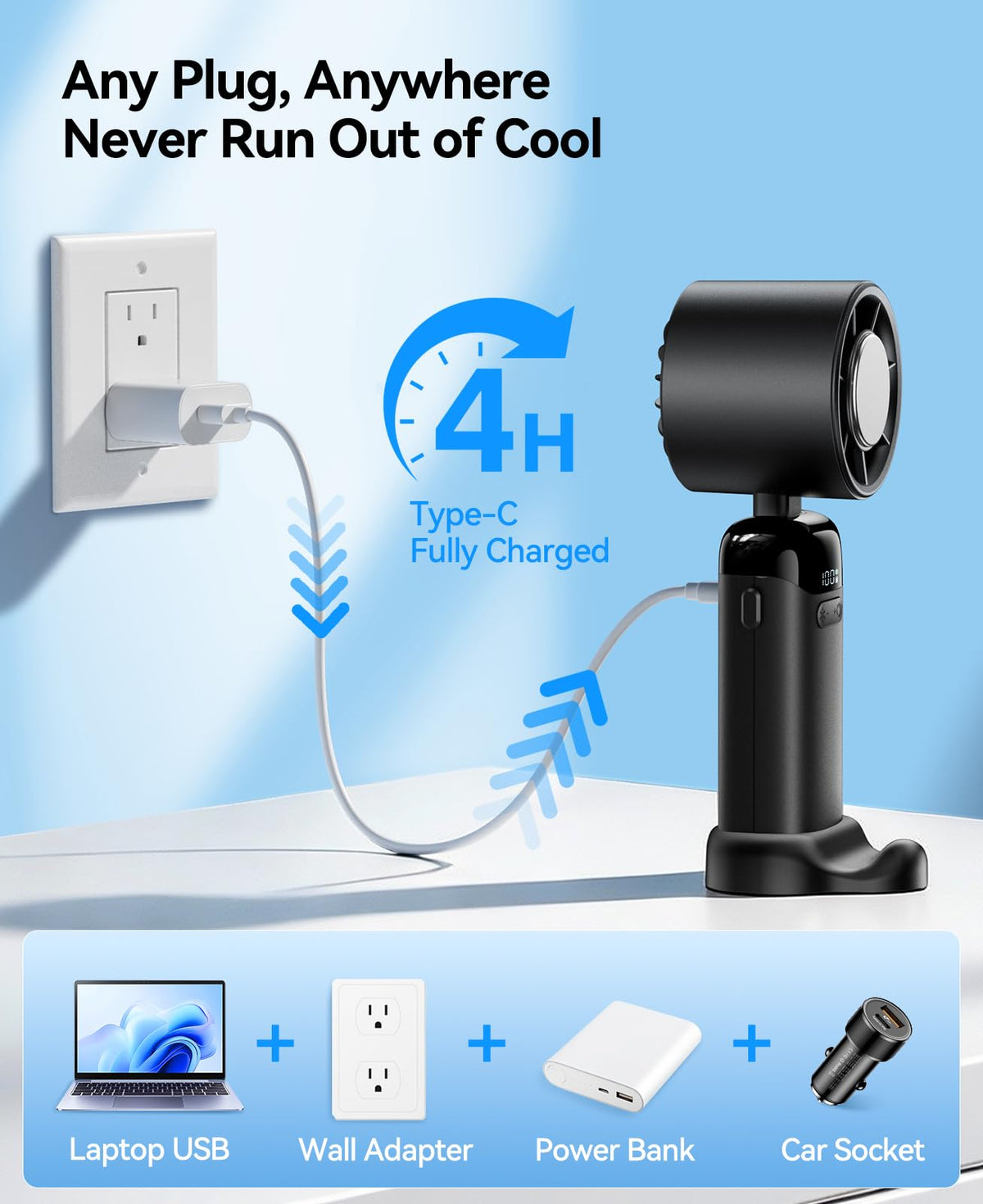KIMMOO Portable Handheld Turbo Fan with Ice Cooler