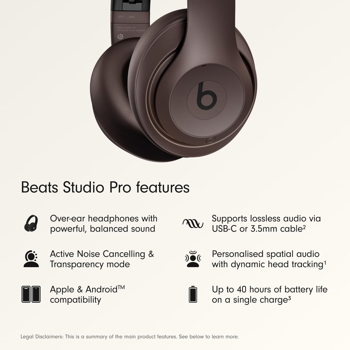 Beats Studio Pro Wireless Noise Cancelling Headphones, Deep Brown