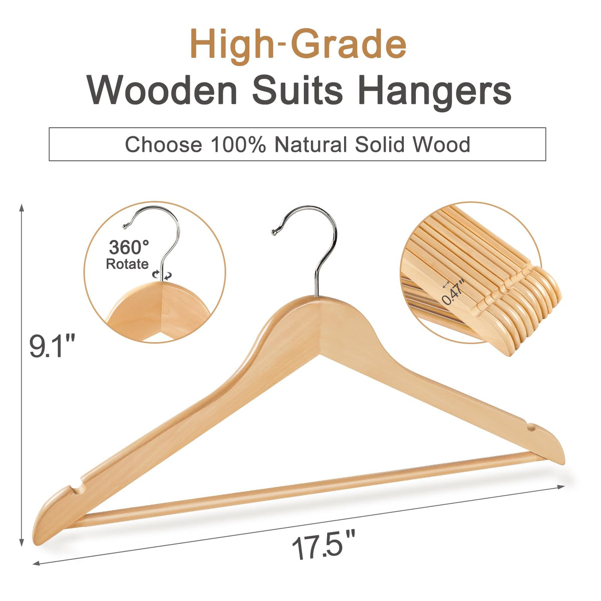 Topia Hanger Wooden Hangers, 30 Pack, CT34N30