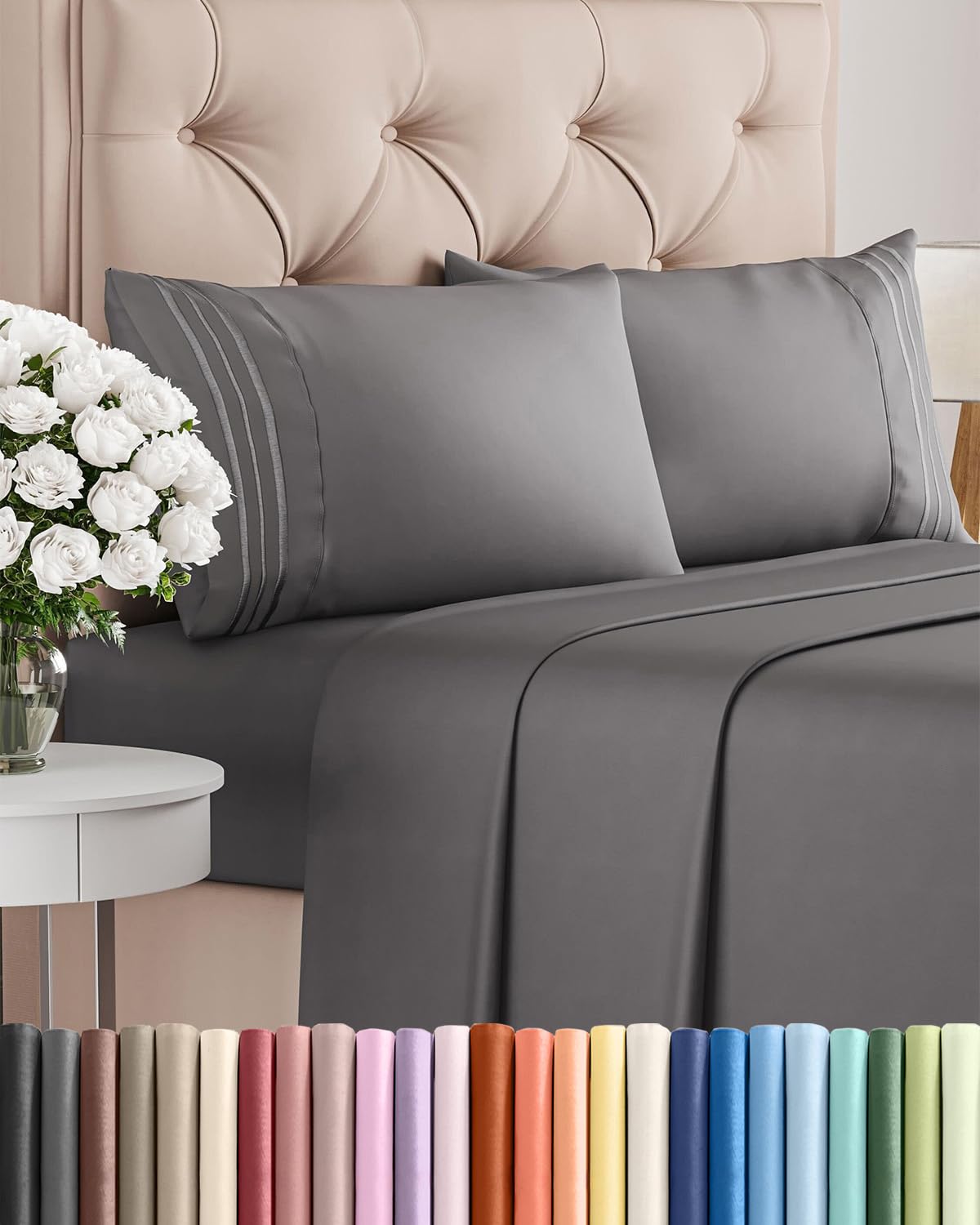 CGK Unlimited Brushed Microfibre Sheet Set, King, Dark Grey