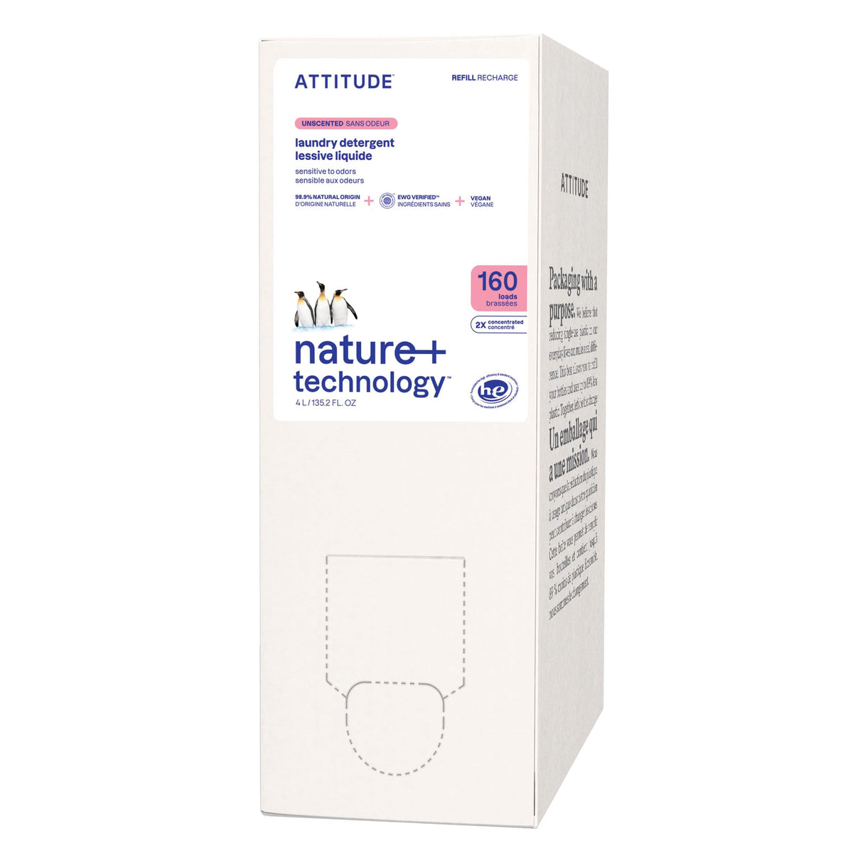 ATTITUDE Liquid Laundry Detergent Refill, Unscented, 4 L, 160 Loads