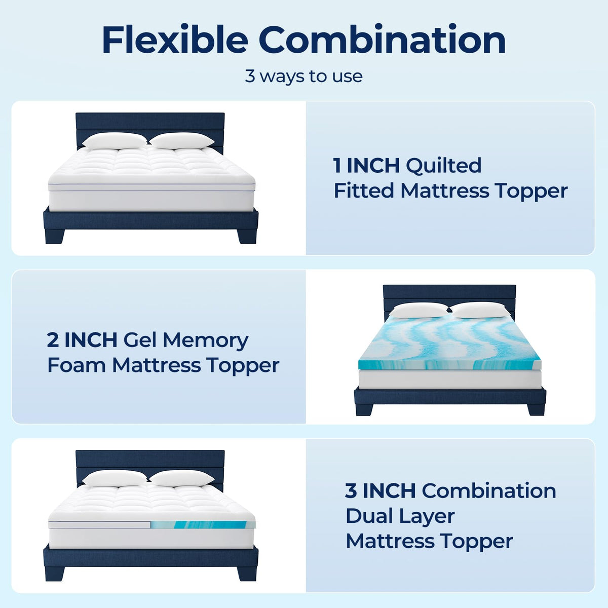 PATSBA Dual Layer Memory Foam Mattress Topper, 3 Inch, Full/Double