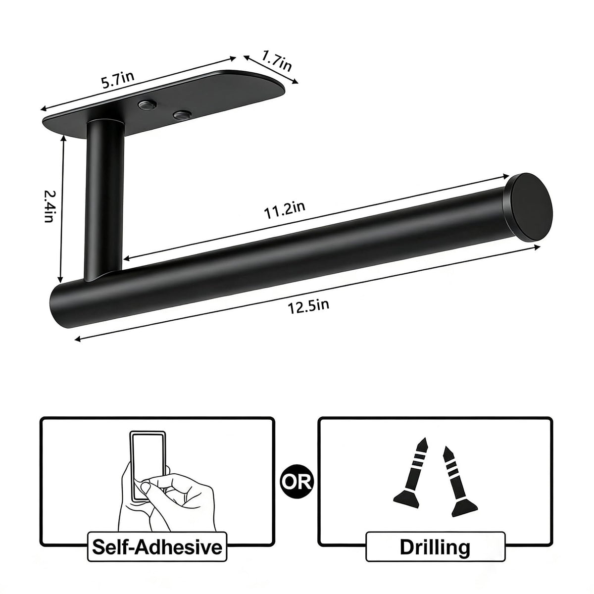 Hufeeoh Adhesive Paper Towel Holder, Under Cabinet, Black