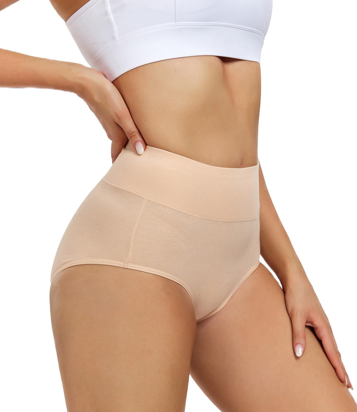 Wirarpa Women's High Waisted Cotton Briefs, 5 Pack, Beige, Large