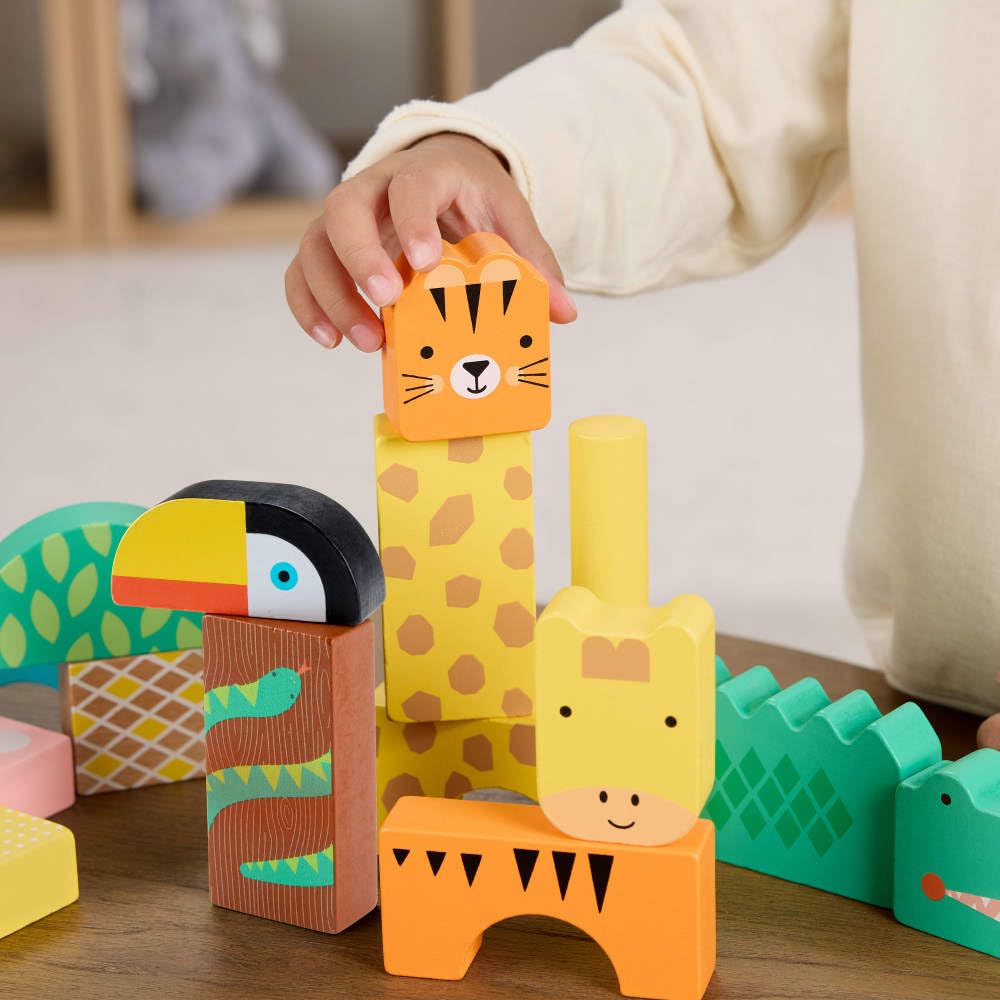 Fisher-Price Wooden Jungle Blocks, 50-Piece Building Set