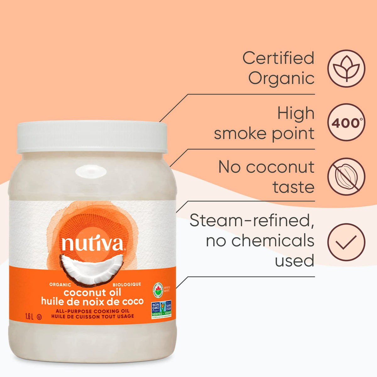 Nutiva Organic Steam-Refined Coconut Oil, 1.6L