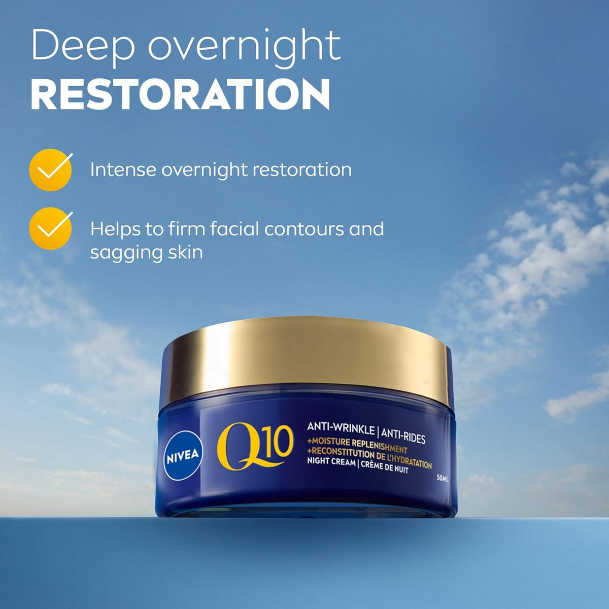 NIVEA Q10 Anti-Wrinkle Moisture Replenishment Night Cream, 50mL