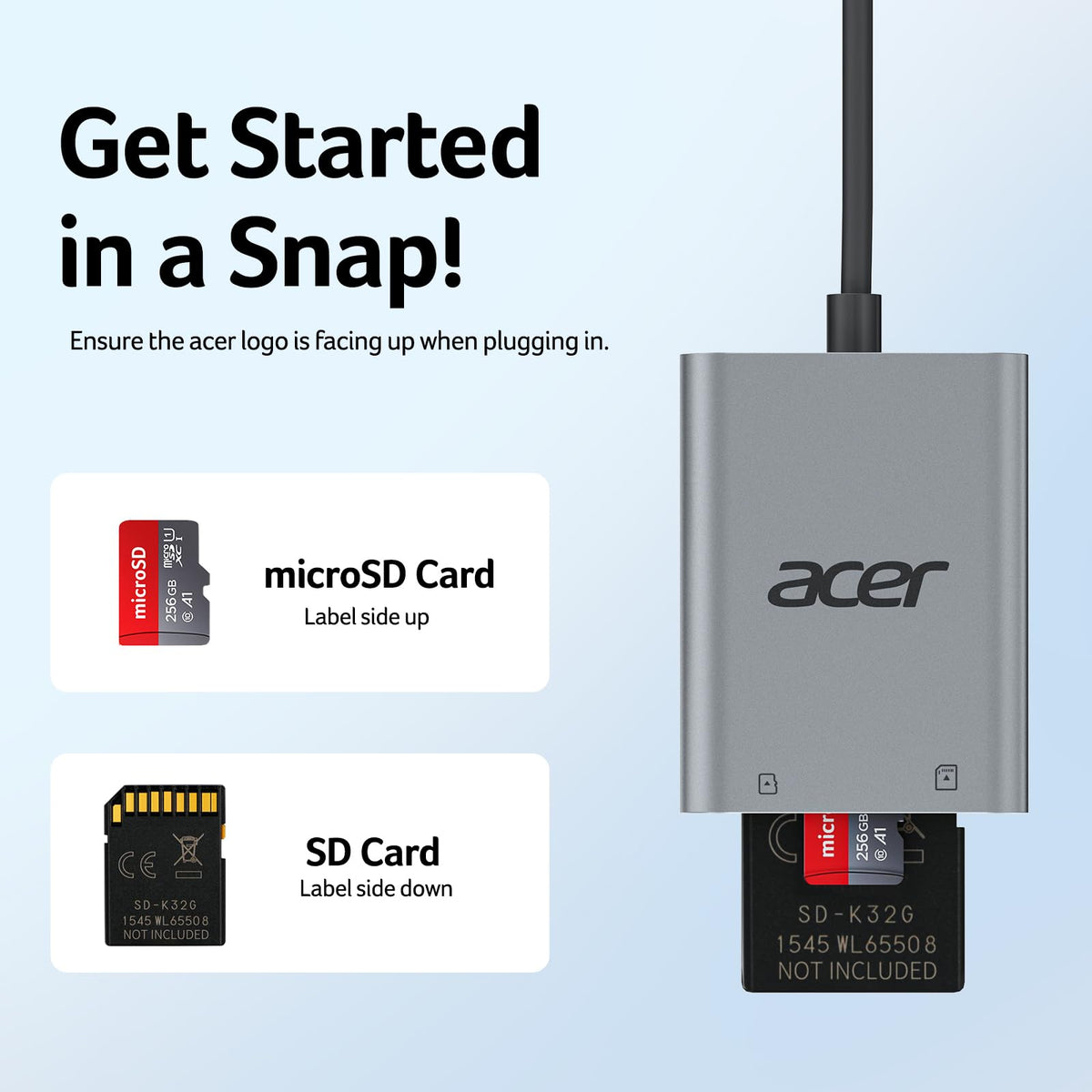 Acer USB C SD and Micro SD Card Reader, Durable Nylon