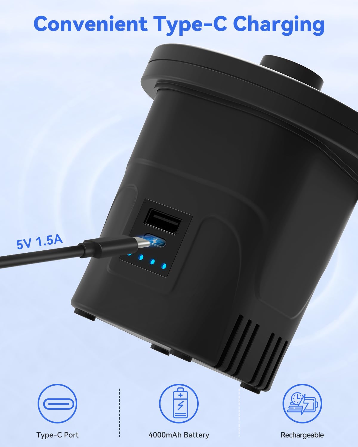 Dr. Meter Rechargeable Air Pump for Inflatables, 4000 mAh
