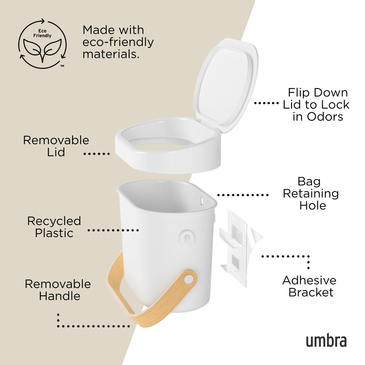 Umbra Bellwood Kitchen Compost Bin, White/Natural, 4 L