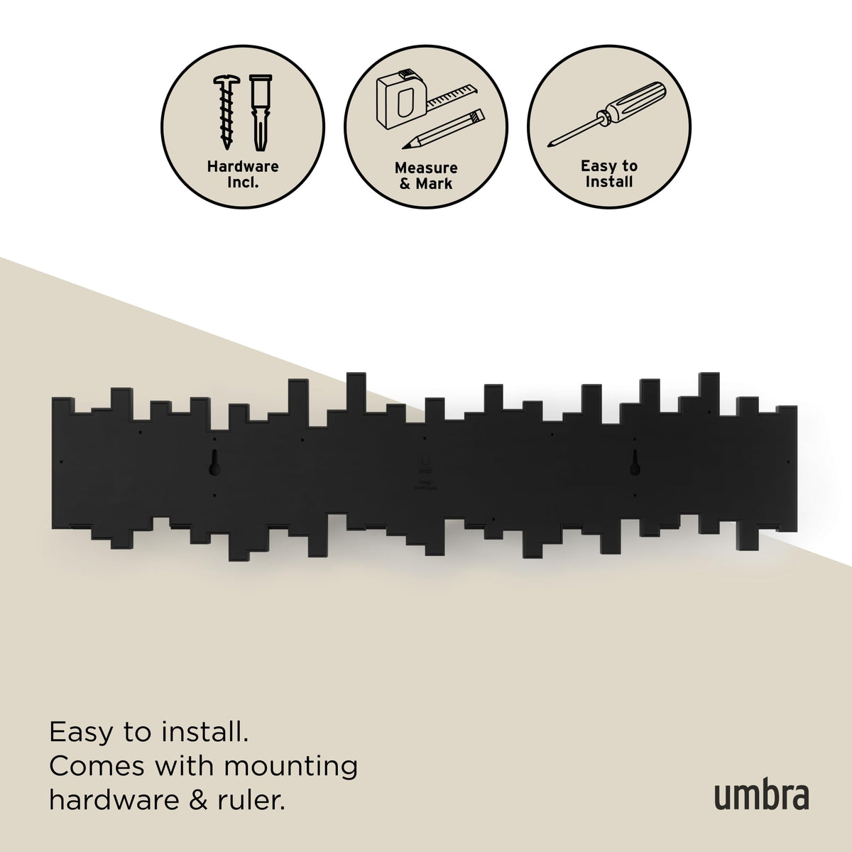 Umbra Sticks Wall-Mounted Coat Rack with 8 Retractable Pegs, Black