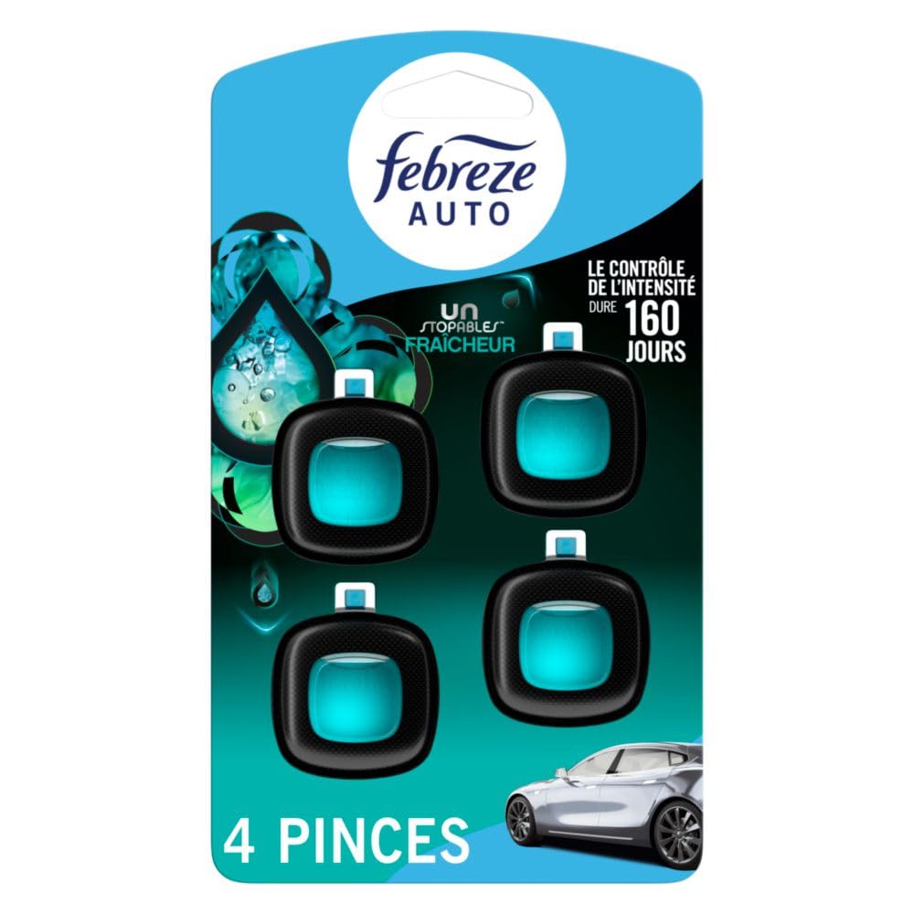 Febreze Unstopables Car Vent Clip Air Freshener, Fresh, 4 Pack