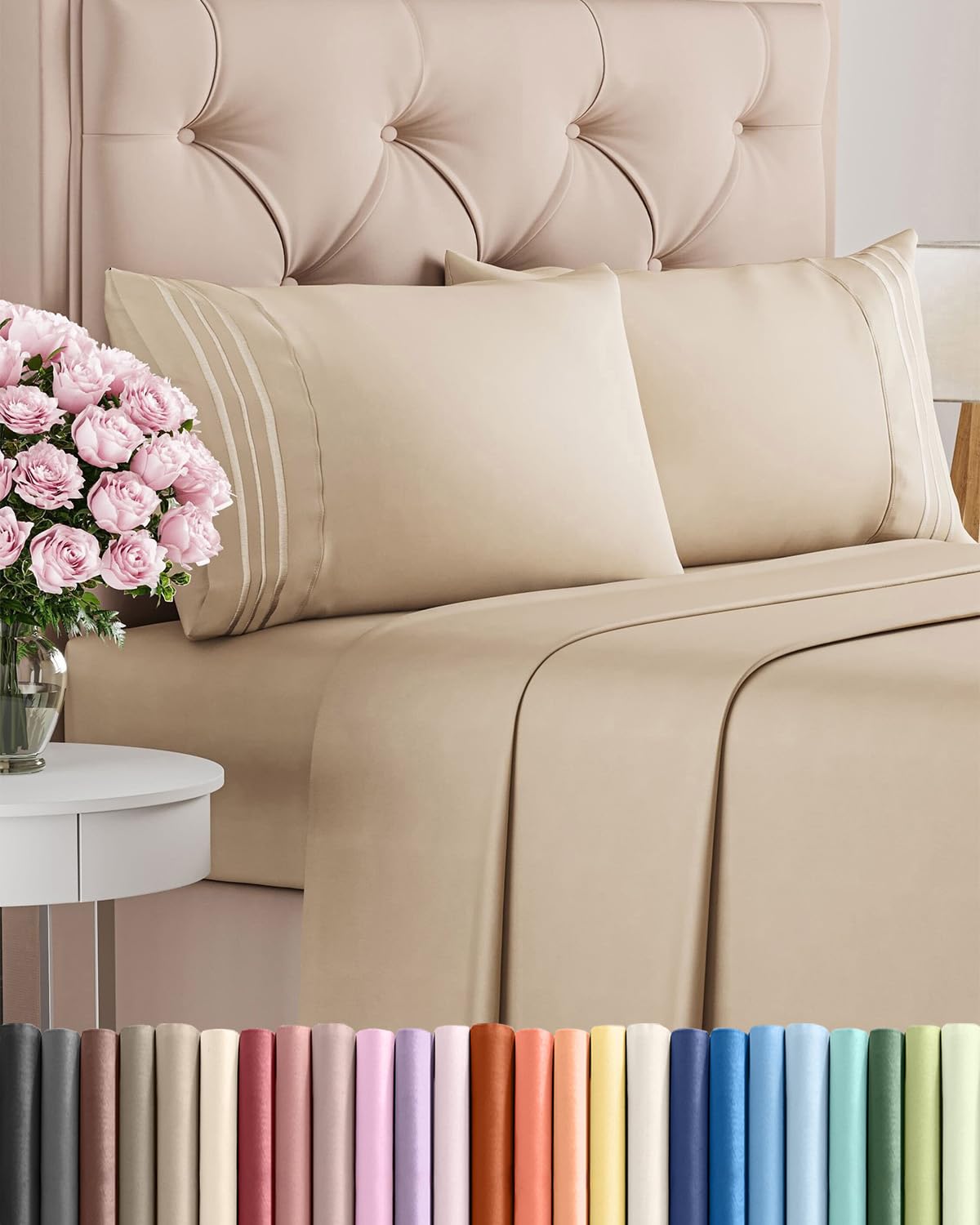 CGK Unlimited Brushed Microfibre Sheet Set, Queen, Cream